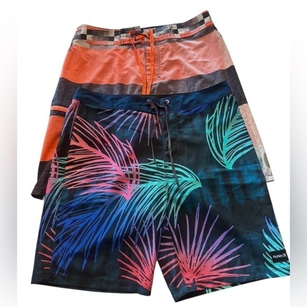 Hurley Board Shorts - Lot of 2 - Mens Size 32” - Orange Gray and Floral